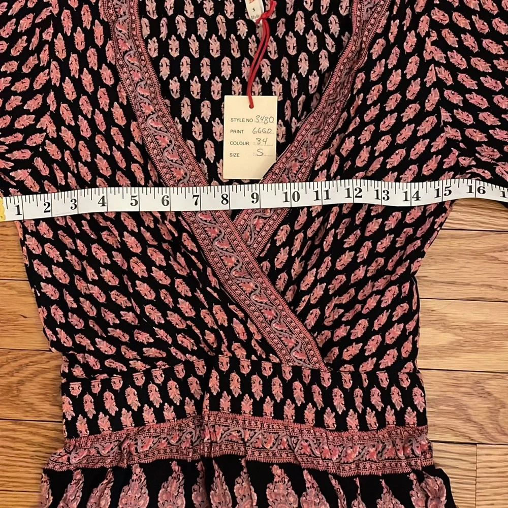Raga Anthropologie Avah Geometric‎ Split Front Long Sleeve Boho Dress Small